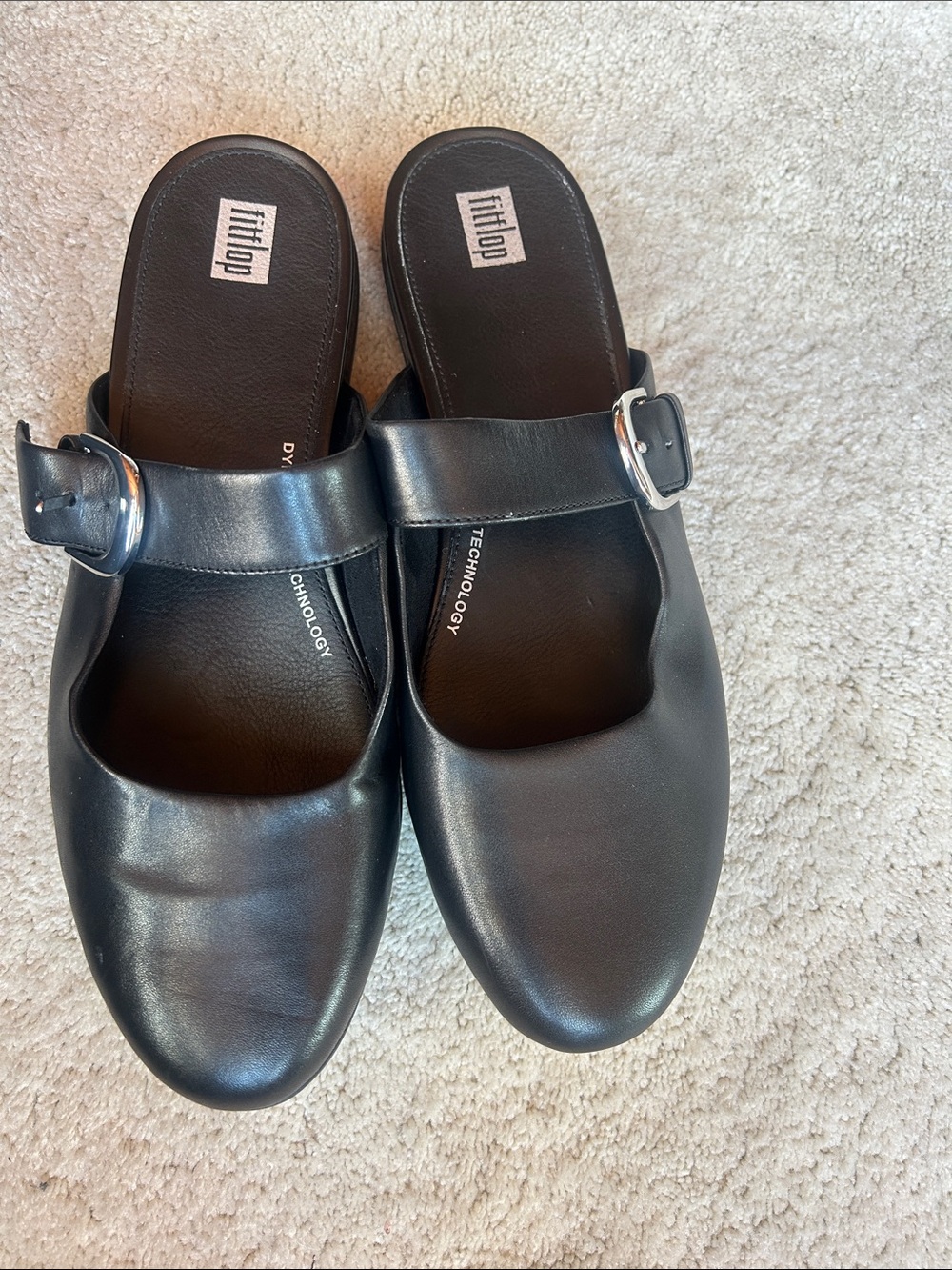 Fitflop Black Leather Buckle Mules
